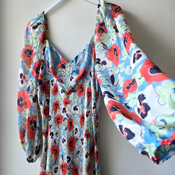 Rixo Gio Floral Silk Chiffon Long Dress Long Puff Sleeves Womens Size Medium EUC - Picture 8 of 14